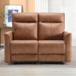 CANMOV Manual Loveseat Recliner Sofa, Wall-Hugger 2 Seat Reclining Love Seat Couches, Leathaire Reclining Sofa Set, Double Seater Recliner Chair for Living Room, Office, Apartment, Brown - Image 8