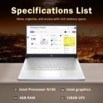 HP Stream 14" HD Laptop, Intel Processor N150, 4GB RAM, 128GB UFS, Intel Graphics, Copilot, Fast Charge, Wi-Fi 6, Windows 11 S, Sky Blue (Renewed) - Image 3