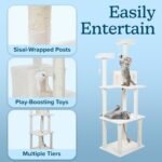Cat Tree - 6-Foot Cat Tower for Indoor Cats with Napping Perches, Kitty Condo, 9 Cat Scratching Posts, 2 Hanging Toys, and Rope by PETMAKER (Ivory) - Image 5
