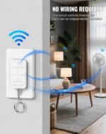 Remote Control Outlet, WILAWELS Wireless Light Switch with Magnetic Base, On Off Remote Outlet Switch for Lights, Lamps, 100ft RF Range, 15A/1875W, Pre-Programmed, 1 Remote for 3 Plugs W09RC1306 - Image 3