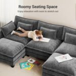 Pipishell Sectional Couches for Living Room, 110.6" U-Shaped Modular Sectional Sofa, 5-Seat Chenille Deep Seat Cloud Couch with 2 Movable Ottomans & Throw Pillows, Grey - Image 6