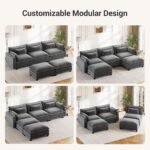 Pipishell Sectional Couches for Living Room, 110.6" U-Shaped Modular Sectional Sofa, 5-Seat Chenille Deep Seat Cloud Couch with 2 Movable Ottomans & Throw Pillows, Grey - Image 8