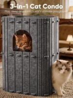 FUKUMARU Cat House for Indoor Cats, 23.62 Inch Large Cat Bed Cave Condo, 2-Storey Cozy Felt Covered Cats Tunnel Kitten Hideaway for Multicats, Scratch Resistant, Dark Grey - Image 3