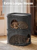 FUKUMARU Cat House for Indoor Cats, 23.62 Inch Large Cat Bed Cave Condo, 2-Storey Cozy Felt Covered Cats Tunnel Kitten Hideaway for Multicats, Scratch Resistant, Dark Grey - Image 5
