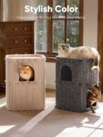 FUKUMARU Cat House for Indoor Cats, 23.62 Inch Large Cat Bed Cave Condo, 2-Storey Cozy Felt Covered Cats Tunnel Kitten Hideaway for Multicats, Scratch Resistant, Dark Grey - Image 7