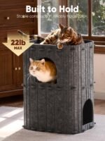 FUKUMARU Cat House for Indoor Cats, 23.62 Inch Large Cat Bed Cave Condo, 2-Storey Cozy Felt Covered Cats Tunnel Kitten Hideaway for Multicats, Scratch Resistant, Dark Grey - Image 8