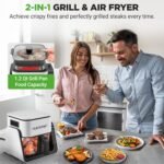 NutriChef 4 QT Air Fryer & Grill | 8-1 Preset Cook Modes | Transparent Fry Bowl for Best Cooking Results | Cook Shrimp, Steak, Fries, Wings & More | 4 QT Glass Air Fryer & 1.2 QT Grill | White - Image 6