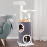 45in Cat Tree with Napping Perches, 2 Story Cat Condo, Cat Scratching Posts, and Hanging Toys - Cat Tower for Indoor Cats by PETMAKER (Gray) - Image 5