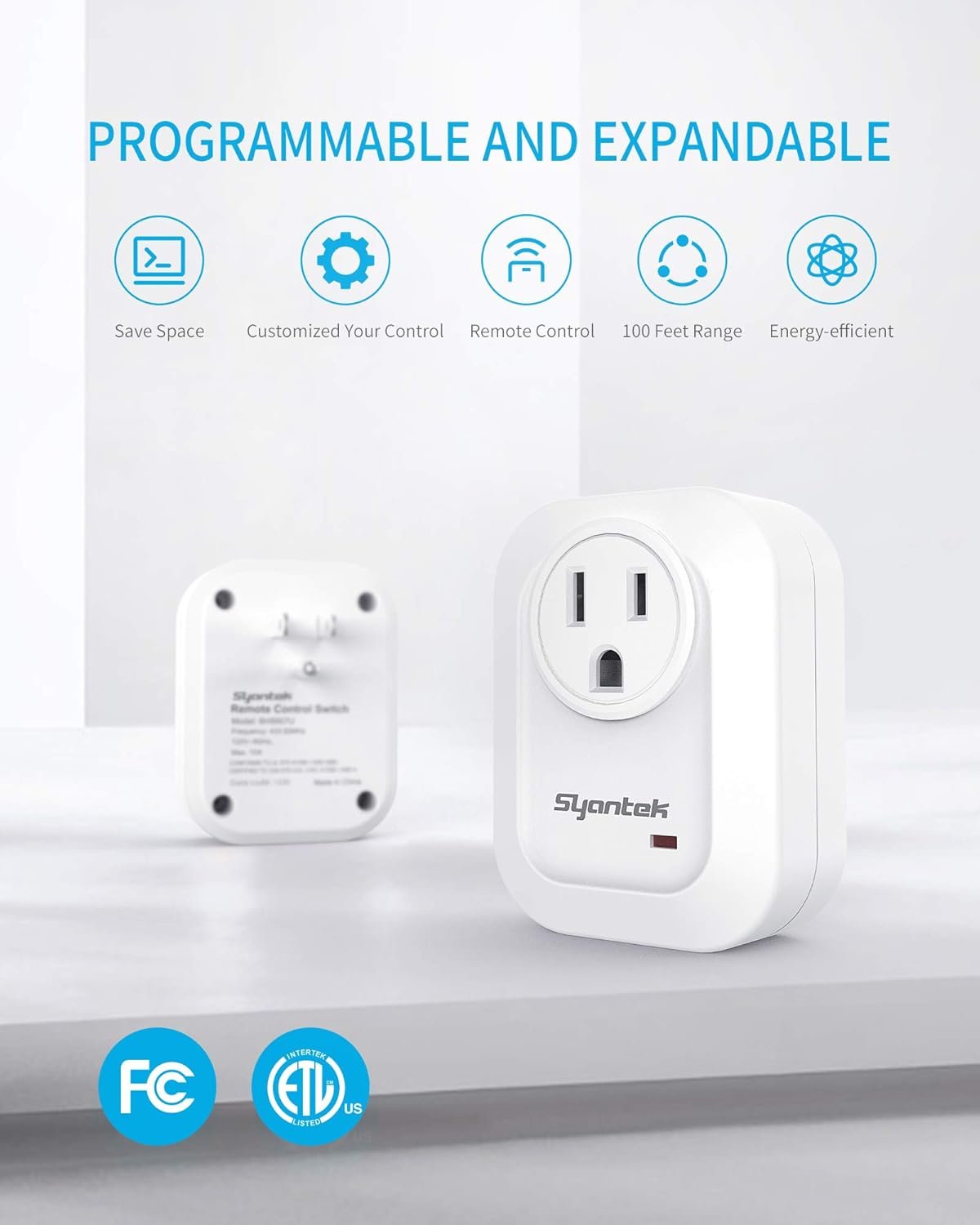 Upgraded Remote Control Outlet Wireless Light Switch for Household Appliances, Expandable Remote Light Switch Kit, Up to 100 ft Range, FCC Certified, ETL Listed, White (5 Outlets + 2 Remotes) - Image 3