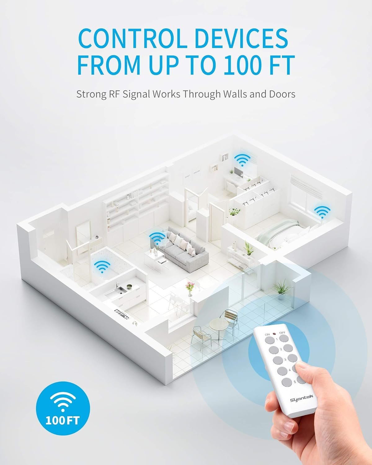 Upgraded Remote Control Outlet Wireless Light Switch for Household Appliances, Expandable Remote Light Switch Kit, Up to 100 ft Range, FCC Certified, ETL Listed, White (5 Outlets + 2 Remotes) - Image 5