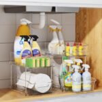 Delamu 2-Tier Under Sink Organizers and Storage, Multi-Purpose Stackable Bathroom Cabinet organizers, Pull Out Kitchen Pantry Organization and Storage with Dividers(2 Pack, Clear) - Image 7