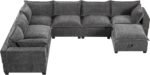 Merax Modern Oversized U-Shaped Sectional Sofa with Piollows & Chaise Lounge, Chenille 7-Seat Couch Set Sleeper Bed with Storage Ottoman for Living Room Gray - Image 4