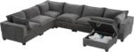 Merax Modern Oversized U-Shaped Sectional Sofa with Piollows & Chaise Lounge, Chenille 7-Seat Couch Set Sleeper Bed with Storage Ottoman for Living Room Gray - Image 5