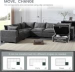 Merax Modern Oversized U-Shaped Sectional Sofa with Piollows & Chaise Lounge, Chenille 7-Seat Couch Set Sleeper Bed with Storage Ottoman for Living Room Gray - Image 6