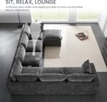 Merax Modern Oversized U-Shaped Sectional Sofa with Piollows & Chaise Lounge, Chenille 7-Seat Couch Set Sleeper Bed with Storage Ottoman for Living Room Gray - Image 7