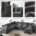 Merax Modern Oversized U-Shaped Sectional Sofa with Piollows & Chaise Lounge, Chenille 7-Seat Couch Set Sleeper Bed with Storage Ottoman for Living Room Gray - Image 8