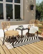 GarveeLife 3 Piece Wicker Patio Bistro Furniture Set, Outdoor Dining Chairs, Includes 2 Rattan Chairs and Tempered Glass Table, for Garden, Backyard, Balcony, Apartment (Black & Brown) - Image 3