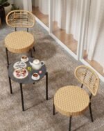 GarveeLife 3 Piece Wicker Patio Bistro Furniture Set, Outdoor Dining Chairs, Includes 2 Rattan Chairs and Tempered Glass Table, for Garden, Backyard, Balcony, Apartment (Black & Brown) - Image 5