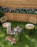 GarveeLife 3 Piece Wicker Patio Bistro Furniture Set, Outdoor Dining Chairs, Includes 2 Rattan Chairs and Tempered Glass Table, for Garden, Backyard, Balcony, Apartment (Black & Brown) - Image 6