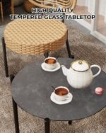 GarveeLife 3 Piece Wicker Patio Bistro Furniture Set, Outdoor Dining Chairs, Includes 2 Rattan Chairs and Tempered Glass Table, for Garden, Backyard, Balcony, Apartment (Black & Brown) - Image 7