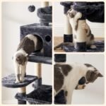 Feandrea Cat Tree, 56.3-Inch Cat Tower, Multi-Level Plush Condo with 11 Scratching Posts, 2 Perches, Hammock, Cave, Smoky Gray UPCT15GYZ - Image 10