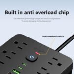 6 FT Flat Plug Surge Protector Power Strip,11 Multiple AC Outlets with 6 USB Ports (2 USB C), 6 Feet Extension Cord, 1250W/10A, One Touch Switch Button, 17 in 1 Compact powerstrip - Image 6