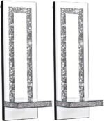 Crystal Crush Diamond Mirrored Candle Sconces, Silver Wall Candle holder set of 2, Wall decorations for Living Room，Dining Room (Rectangle Stripe (style 4)) - Image 3