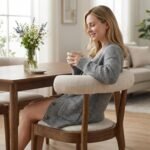 Dining Chairs Set of 4, Mid Century Modern Linen Upholstered Kitchen Chairs Side Chairs for Restaurant Hotel, Natural Walnut Wood Frame, Curved Back, Beige - Image 5
