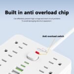 6 FT Flat Plug Surge Protector Power Strip,11 Multiple AC Outlets with 6 USB Ports (2 USB C), 6 Feet Extension Cord, 1250W/10A, One Touch Switch Button, 17 in 1 Compact powerstrip-White - Image 5