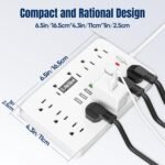 6 FT Flat Plug Surge Protector Power Strip,11 Multiple AC Outlets with 6 USB Ports (2 USB C), 6 Feet Extension Cord, 1250W/10A, One Touch Switch Button, 17 in 1 Compact powerstrip-White - Image 7