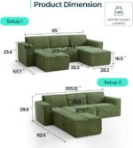 LINSY HOME Modular Sectional Sofa, 105" Boneless Couch U Shaped 3-Seat Sofa with 2 Ottomans, Corduroy Sectional Cloud Couches for Living Room, No Assembly Required, Green - Image 3
