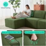 LINSY HOME Modular Sectional Sofa, 105" Boneless Couch U Shaped 3-Seat Sofa with 2 Ottomans, Corduroy Sectional Cloud Couches for Living Room, No Assembly Required, Green - Image 4