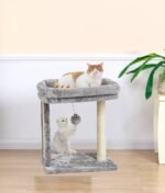 SYANDLVY Cat Tree with Scratching Post for Indoor Cats, Scratching Board with Perch, Cat Post Scratcher with 2 Dangling Balls, Great for Kittens, Grey - Image 3