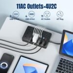 2PCS 6 FT Flat Plug Surge Protector Power Strip,11 Multiple AC Outlets with 6 USB Ports (2 USB C), 6 Feet Extension Cord, 1250W/10A, One Touch Switch Button, 17 in 1 Compact powerstrip - Image 3