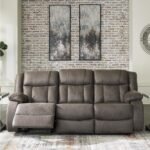 Signature Design by Ashley First Base Contemporary Faux Leather Manual Reclining Sofa, Gray - Image 3