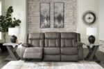 Signature Design by Ashley First Base Contemporary Faux Leather Manual Reclining Sofa, Gray - Image 9
