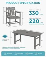 Ciokea HDPE Outdoor Dining Set, 5-Piece Patio Table and Chairs Set with Umbrella Hole, All-Weather Patio Dining Sets for 4, Durable Patio Furniture for Backyard, Garden, Lawn & Poolside, Grey - Image 3