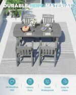 Ciokea HDPE Outdoor Dining Set, 5-Piece Patio Table and Chairs Set with Umbrella Hole, All-Weather Patio Dining Sets for 4, Durable Patio Furniture for Backyard, Garden, Lawn & Poolside, Grey - Image 4