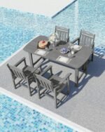 Ciokea HDPE Outdoor Dining Set, 5-Piece Patio Table and Chairs Set with Umbrella Hole, All-Weather Patio Dining Sets for 4, Durable Patio Furniture for Backyard, Garden, Lawn & Poolside, Grey - Image 7