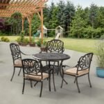 VINGLI 5-Piece Outdoor Patio Dining Set, Cast Aluminum All-Weather Outdoor Table and Chairs w/Cushion, Outdoor Furniture Set w/Umbrella Hole for Backyard Deck Poolside (Round, Elizabeth Back) - Image 6