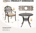 VINGLI 5-Piece Outdoor Patio Dining Set, Cast Aluminum All-Weather Outdoor Table and Chairs w/Cushion, Outdoor Furniture Set w/Umbrella Hole for Backyard Deck Poolside (Round, Elizabeth Back) - Image 7