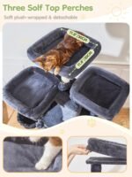 Taoqimiao 76-Inch Cat Tree XXL for Large Cats, Giant Cat Tower with Scratching Board, Extra-Large Metal Hammock, 3 Perches, 7 Sisal Posts, 2 Big Condos, Hanging Basket, Smoky Gray, MS047G - Image 5