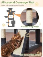 Taoqimiao 76-Inch Cat Tree XXL for Large Cats, Giant Cat Tower with Scratching Board, Extra-Large Metal Hammock, 3 Perches, 7 Sisal Posts, 2 Big Condos, Hanging Basket, Smoky Gray, MS047G - Image 6