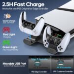 PS5/Slim/Pro Horizontal Stand with Cooling Fan & Charger for Original & Edge Controllers, Scalable Design PS5 Accessories Base with EVA Foams for All PS 5 Disc & Digital, PS 5 Sideways Stand Black - Image 5