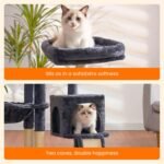 Heybly Cat Tree with Cat Self Groomer Brush, Cat Tower Condo for Indoor Cats with Padded Plush Perch, Cat House with Basket Scratching Board Post, Smoky Gray HCT005SG - Image 5