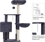 Heybly Cat Tree with Cat Self Groomer Brush, Cat Tower Condo for Indoor Cats with Padded Plush Perch, Cat House with Basket Scratching Board Post, Smoky Gray HCT005SG - Image 6