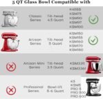 Glass Mixer Bowl For Kitchenaid Tilt-Head Stand Mixers 4.5-5 Quart, 5 qt Mixing Bowl Replacement For Kitchen aid With Measurement Markings,Handle - Image 3