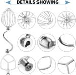 Stainless Steel 3 Piece kit Attachments，Dough Hook 6 Wire Whisk Flat Beater Compatible with KitchenAid 5 Plus -6QT Mixer，Bowl Lift Stand Mixer Accessory，Rust Resistant，Dishwasher Safe - Image 4