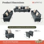 Cloud Couch Sectional Sofa Set, Plush 24.4-Inch Deep 7-Seat Sectional with Velvety Chenille & Removable Arms for Living Room and Apartment, Cyan - Image 3