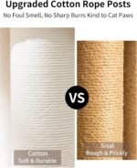 Cat Tree for Large Cats, Modern Senior Friendly Cat Tower with Wide Shelves, Cotton Scratching Posts, Super Sturdy Base, Cozy Perches, and Interactive Toys for Indoor Kittens, 37.4'' Cream. - Image 6